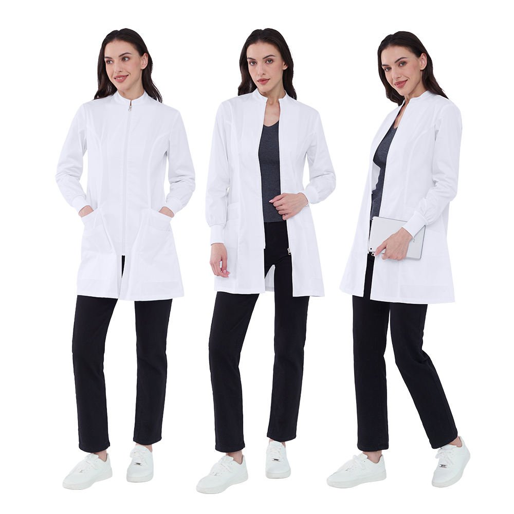 Wholesale Women's White Lab Coat Long-Sleeved Polyester/Cotton Worsted Fabric Protective Doctor Beauty Salon Medical Labcoat