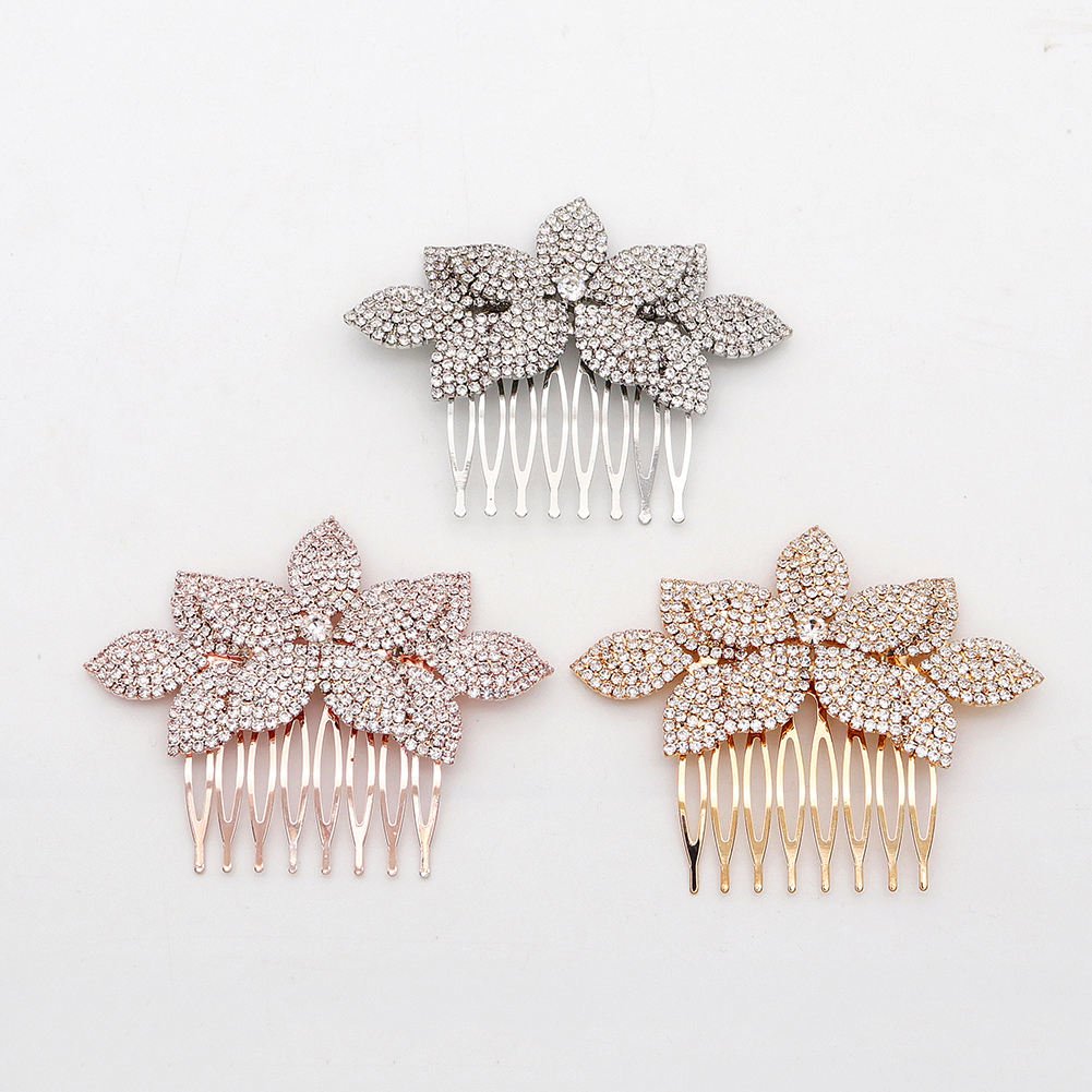 DZ Customized Metal Crystal Flower Petals Bridal Wedding or Prom Hair Comb Girl Accessories