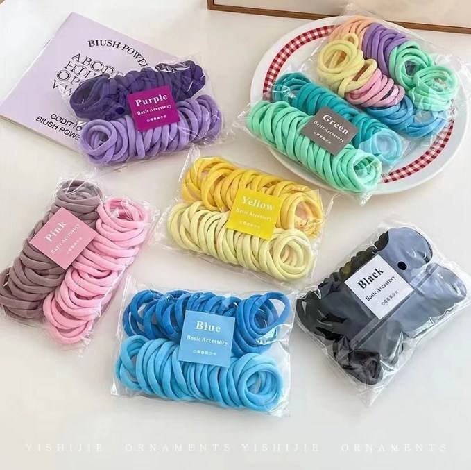 Wholesale Non Damaging Hair Bands Rubber Women's Hair Ties Korean High Elasticity 50pcs Per Bag