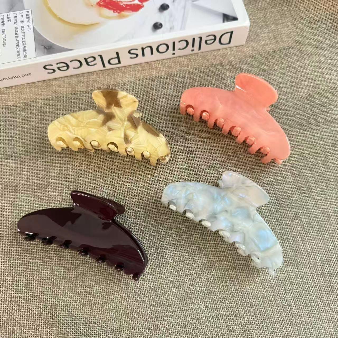 New French Vintage Large Acetate Hair Claws Clips for Women Lady Retro Marble Shark Hair Clamp for Girls Daily Accessories Gift