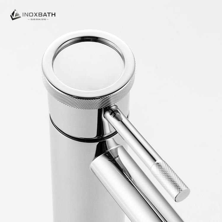Deck Mount Stainless Steel 304 Single Hole Mixer Tap with Crown Handle Lavatory Vanity Basin Faucet