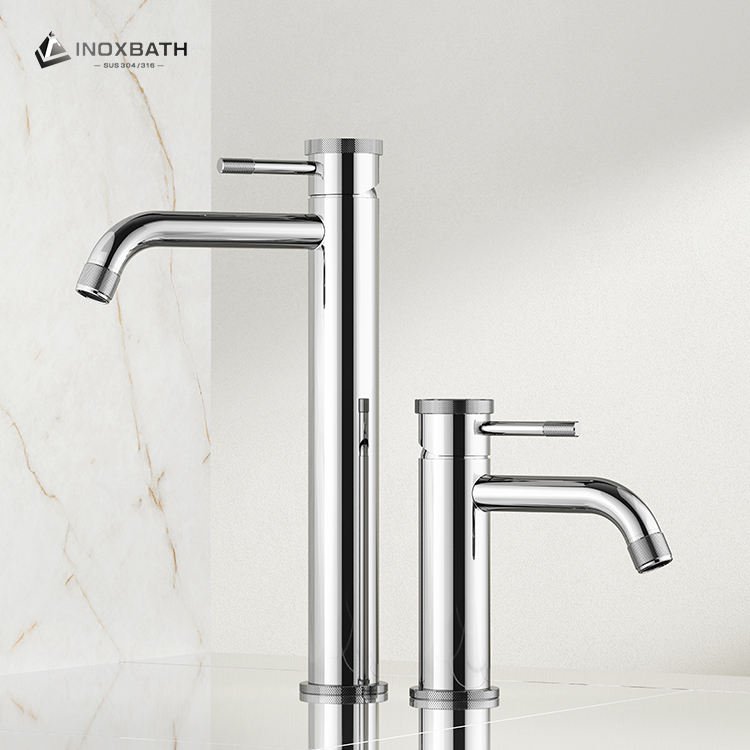 Brushed Vessel Sink Mixer Faucet Tall Stainless Steel 304 Bathroom Faucet Single Crown Handle Round Body Basin Vanity Mixer Tap