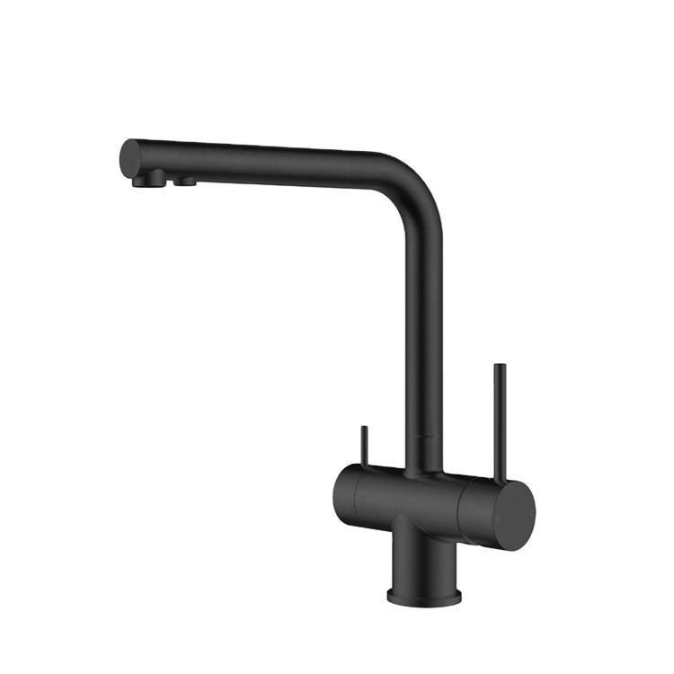 Sembowell Factory Supply Matte Black Finish Deck Mounted 3 Way Stainless Steel Kitchen Faucet With Dual Handle Water Filter Tap