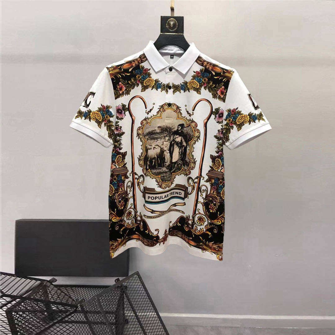 Men's Summer Trendy Floral Short-sleeved Polo Shirt Casual Fashion Luxury Style Lapel Embroidery Large Size Knitted Clothing