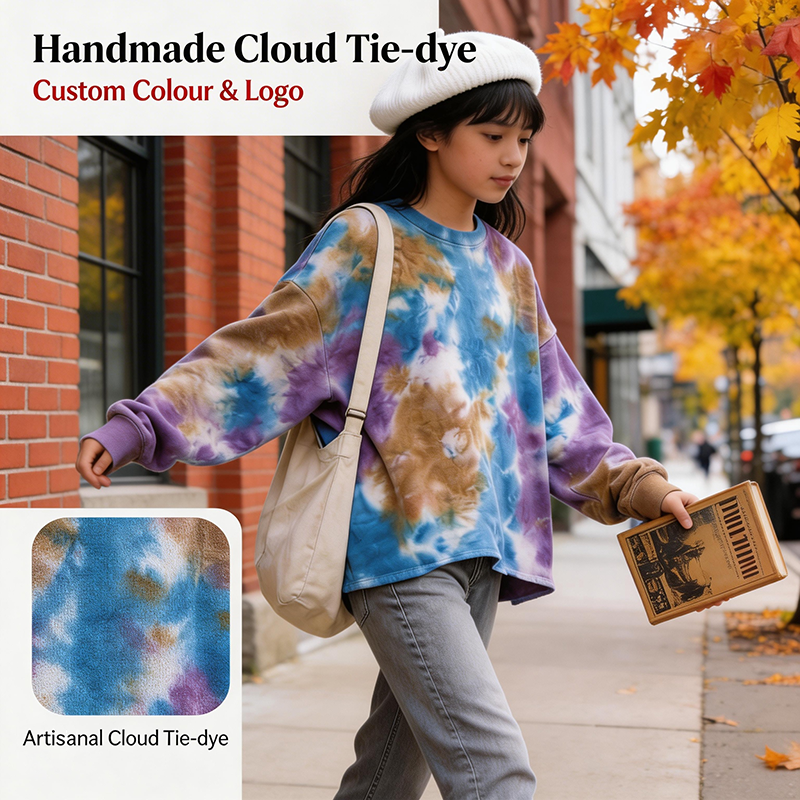 Children Tie Dye Sweatshirt Geometric 100% Cotton Loose Fit Crew Neck Pullover Casual Long Sleeve Top for Spring Autumn Wear ODM