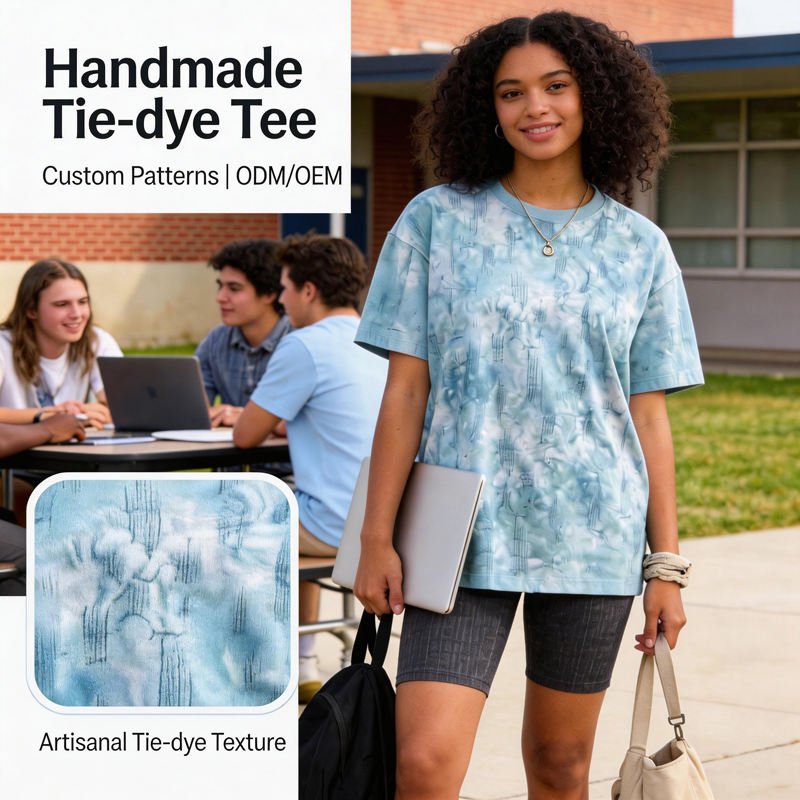 Light Blue Tie Dye T-Shirt with Distressed Vertical Stitch Details Oversized Casual Streetwear Tee for Unisex