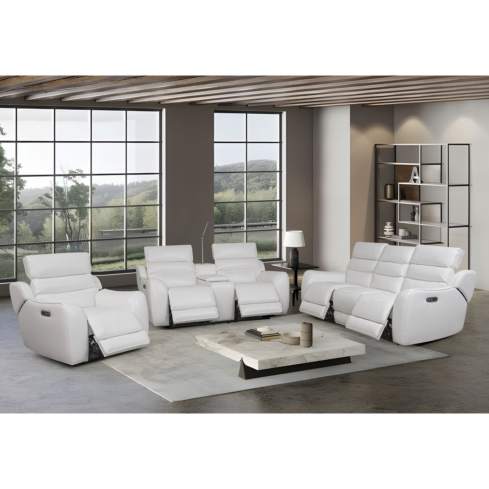 JS Relax Chair Reclining Adjustable Headrest Reading Light Power Sofa Set Living Room Furniture Function Sofa