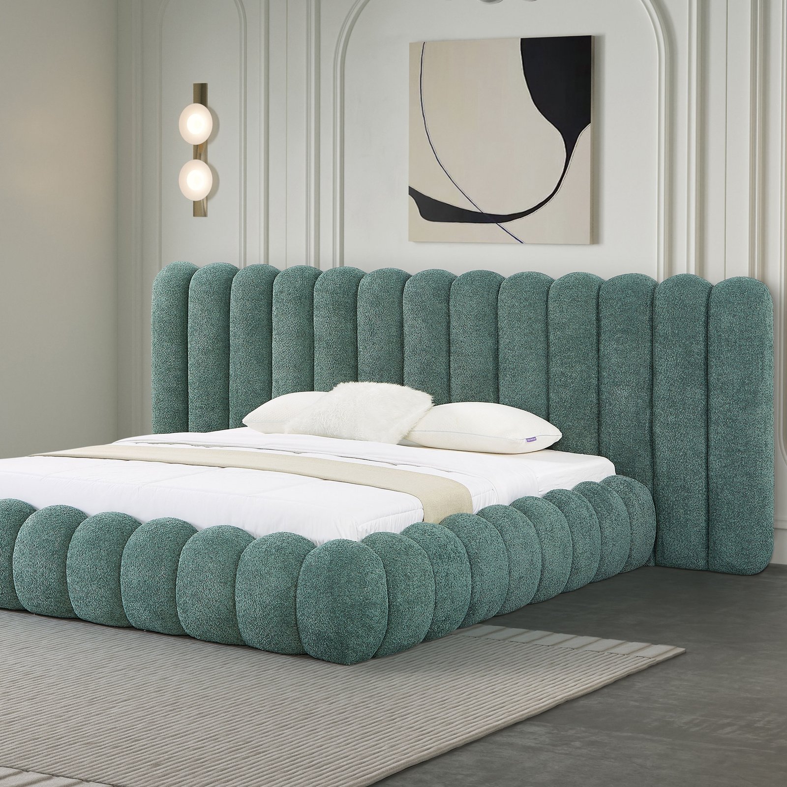 Luxurious Italian Style King Queen Bed Set with Comfortable Wooden Frame Soft Upholstery Made China for Bedroom Upholstered Beds