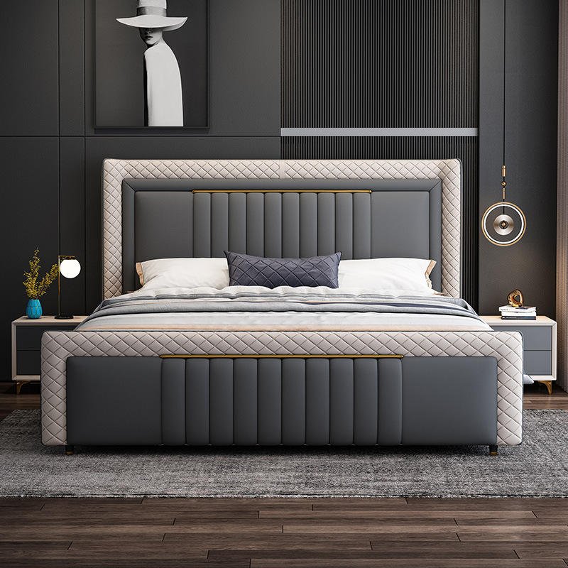 High Quality Bedroom Furniture Set Luxury King Size Modern Bed Frame Double Leather Comfortable Bed for Bedroom