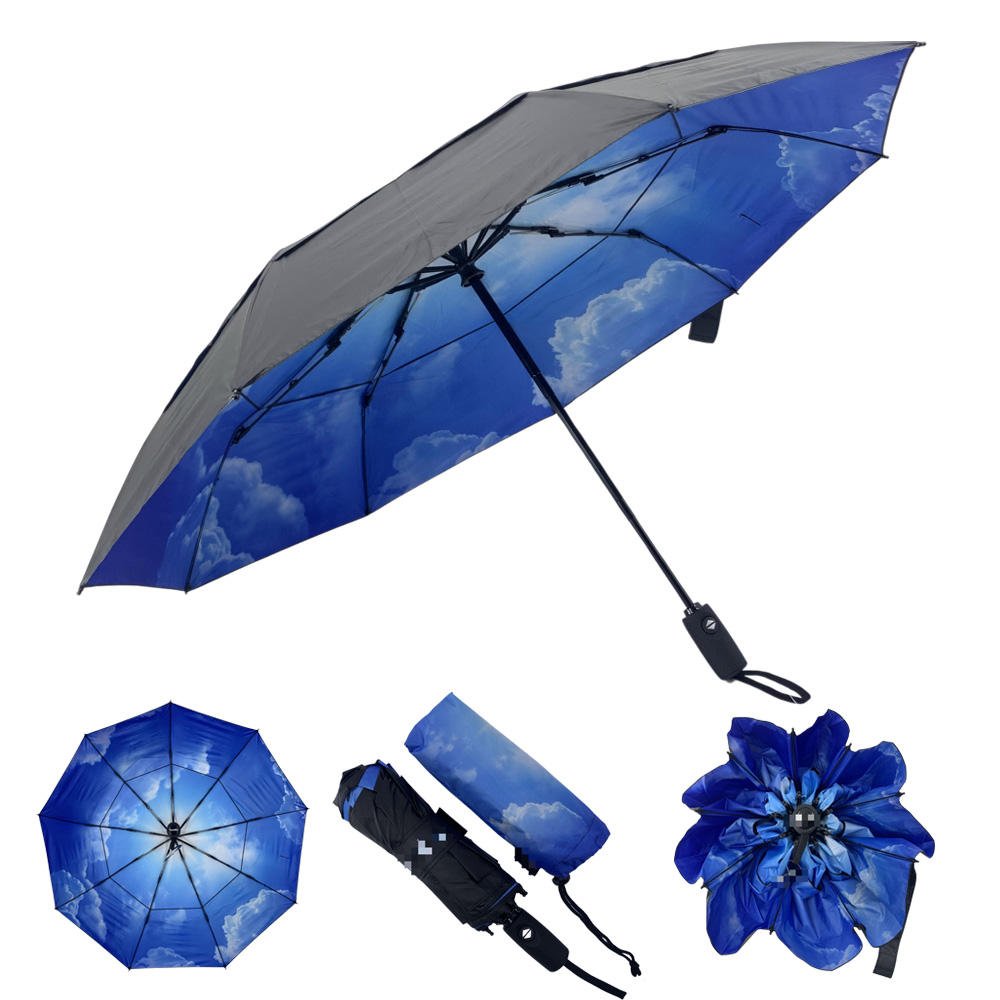 Business Double-Layer Air Vent Umbrella Blue Sky Full-Printed Silkscreen Technique Custom Metal Frame Plastic Handle for Adults