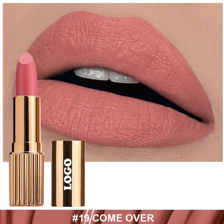 Long Lasting Vegan Moisturizing Velvet Matte Lipstick Private Label Waterproof Custom Luxury Fashion Rose Golden Tube