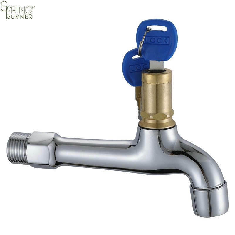 Outdoor Anti-theft Brass Main Body White Wall Tap Faucet Lock G1/2 with Lock Key for Basin and Washing Machine