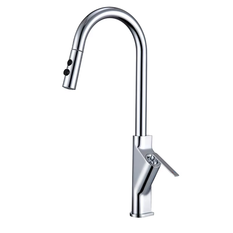 DLSEN Contemporary Modern Blackened Brass Kitchen Faucet with Pull Spray Single Handle Metered Hot/Cold Water Mixer Deck Mounted