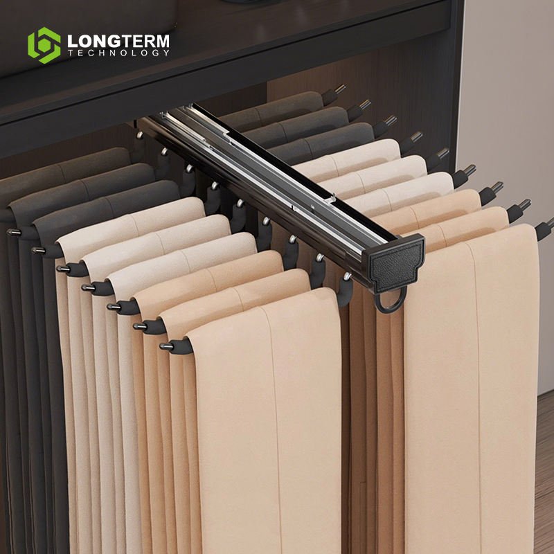 Telescopic Sliding Trouser Rack - Wardrobe Hanging Solution, Top Mounted Clothes & Pants Drying Hanger