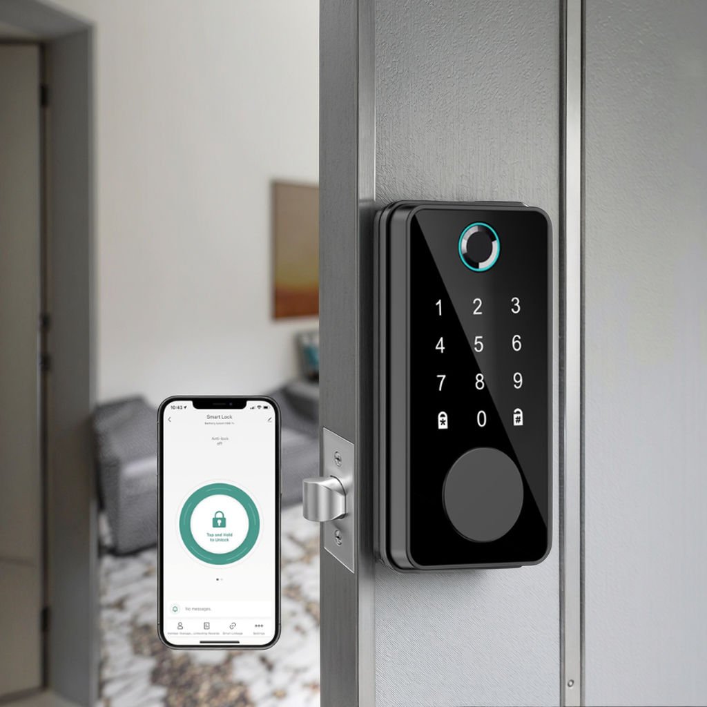 2026 Keyless Auto Electric Fingerprint & Keypad Smart Lock Wood Door Tuya App Compatibility Alexa Deadbolt Adjustable Mortise