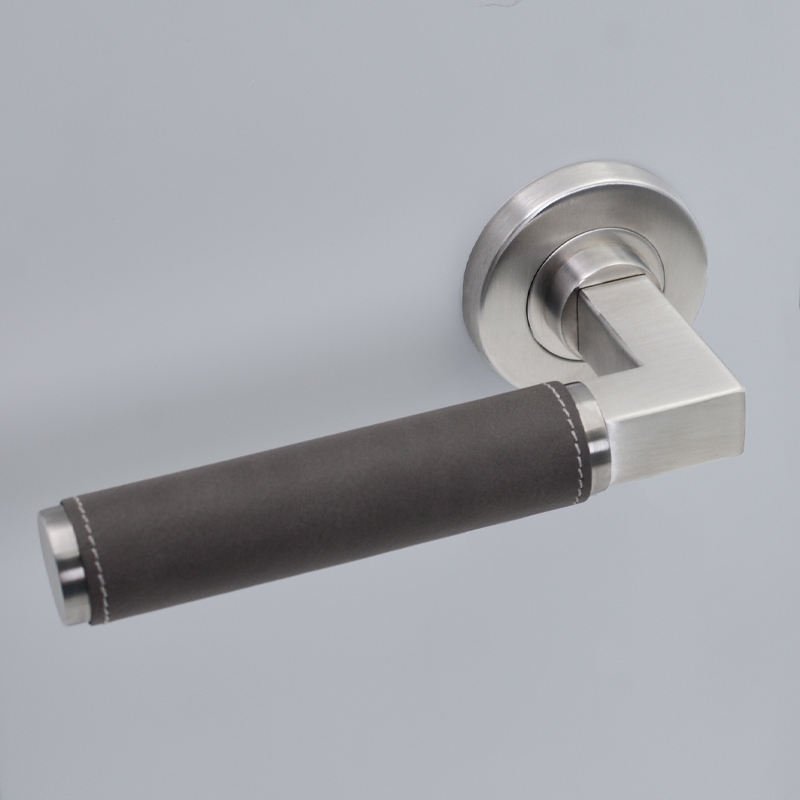 Leather Door Handle Gray Customized Color Stainless Steel Leather Cover Lever Handle