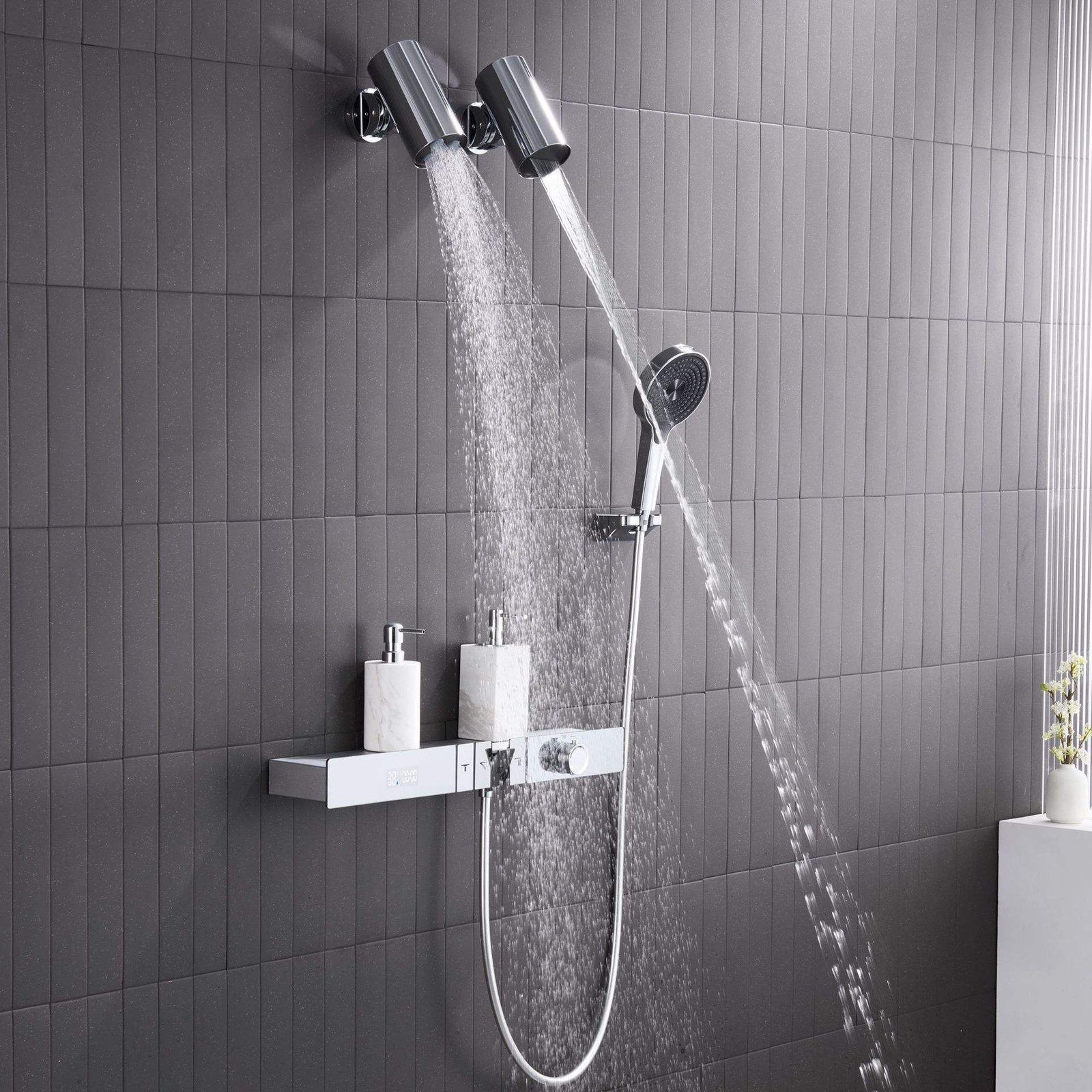 Multi Functional Digital Display Shower System Pre Embedded Wall Mounted Chrome Plated Thermostat Shower Kit