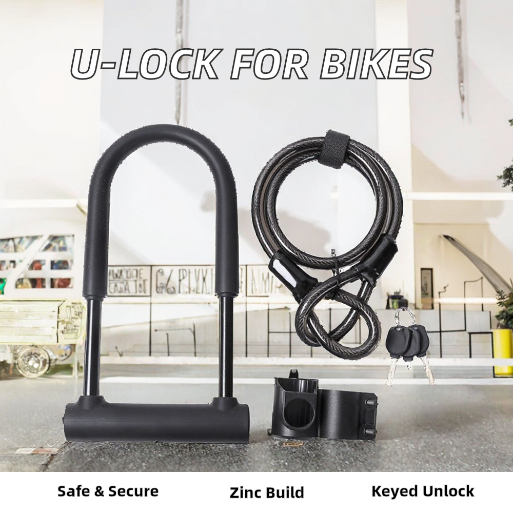 High Quality U-Shaped Bicycle & Motorcycle Lock Zinc Steel Cable Bike Lock with Key Unlatch Convenient & Secure