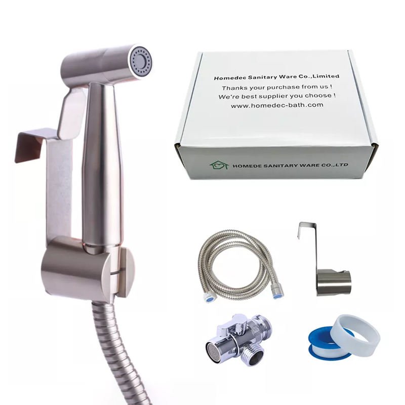 Modern Wall-Mounted Toilet Handheld Stainless Steel Shattaf Brushed Nickel Bidet Sprayer Set Horizontal Spray