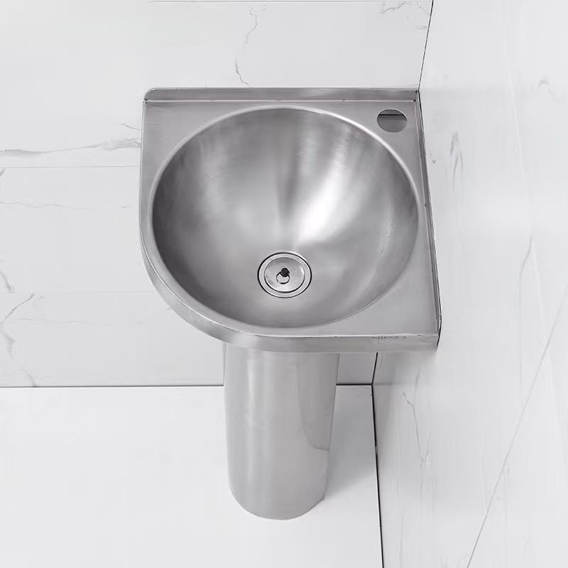 304 Stainless Steel Modern Triangle Basin Wall-Mounted Countertop Sink with Easy Clean Joystick Faucet Handle for Bathroom Use