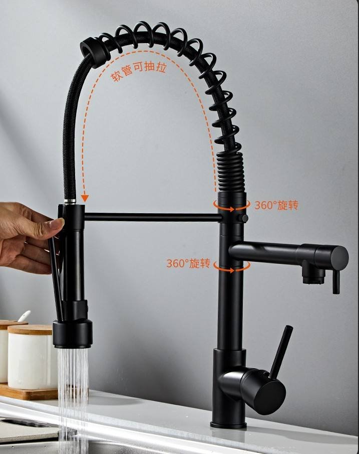New and Hot Sale SS Kitchen Faucet Spring Tube Pulling Faucet Water Purification Two Spout
