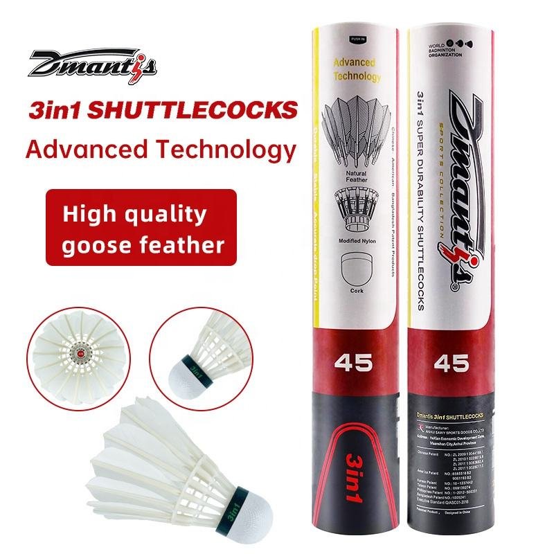 Dmantis 3in1 D45 More Durable and Stable Top Grade Badminton Shuttlecock Goose Feather Shuttlecock