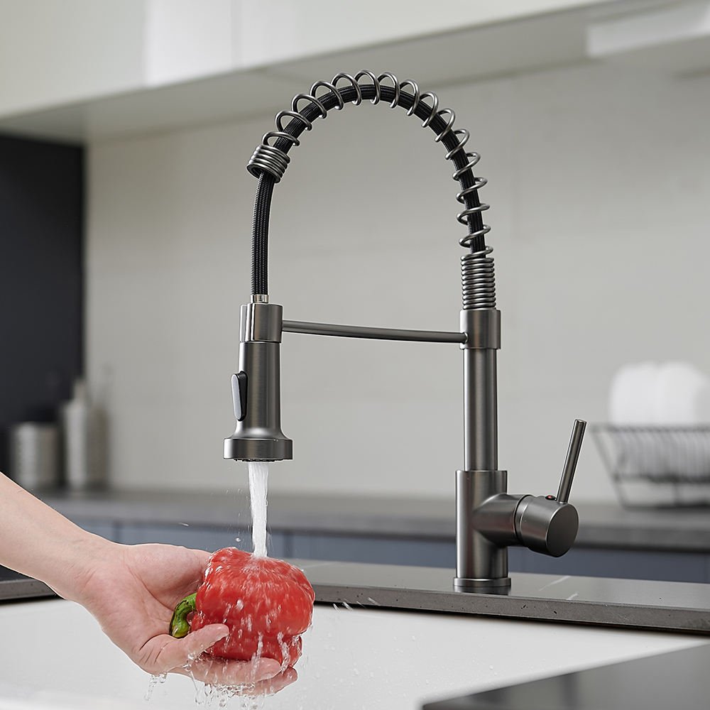 Modern Brass Black Single Handle Deck Mounted Kitchen Faucet Single Hole Commercial Sink Mixer Tap Pull Sprayer Ceramic Valve