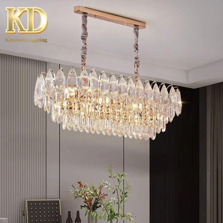 Crystal Square Modern Simple LED Chandelier for Living Room and Dining Room Hanging Lights with Adjustable Height