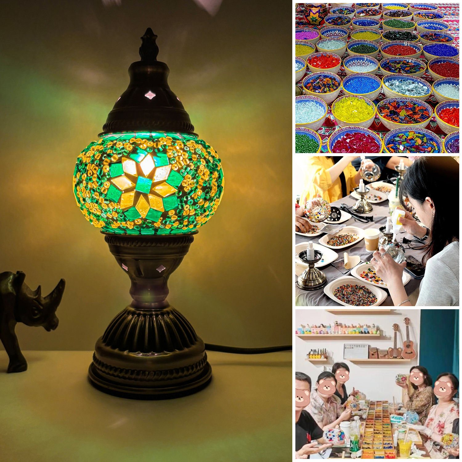 Classic Red Mosaic Lamp Hand-cast Hardware Base, Turkish Table Lamp Retro Bedroom Living Room Restaurant Glass Electric Mini 15