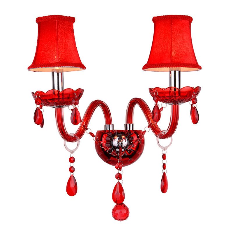 Luxury Modern Red Glass Metal Crystal Wall Lamp Indoor Double Wall Light for Hotel Home Wedding Banquet Hall Decoration