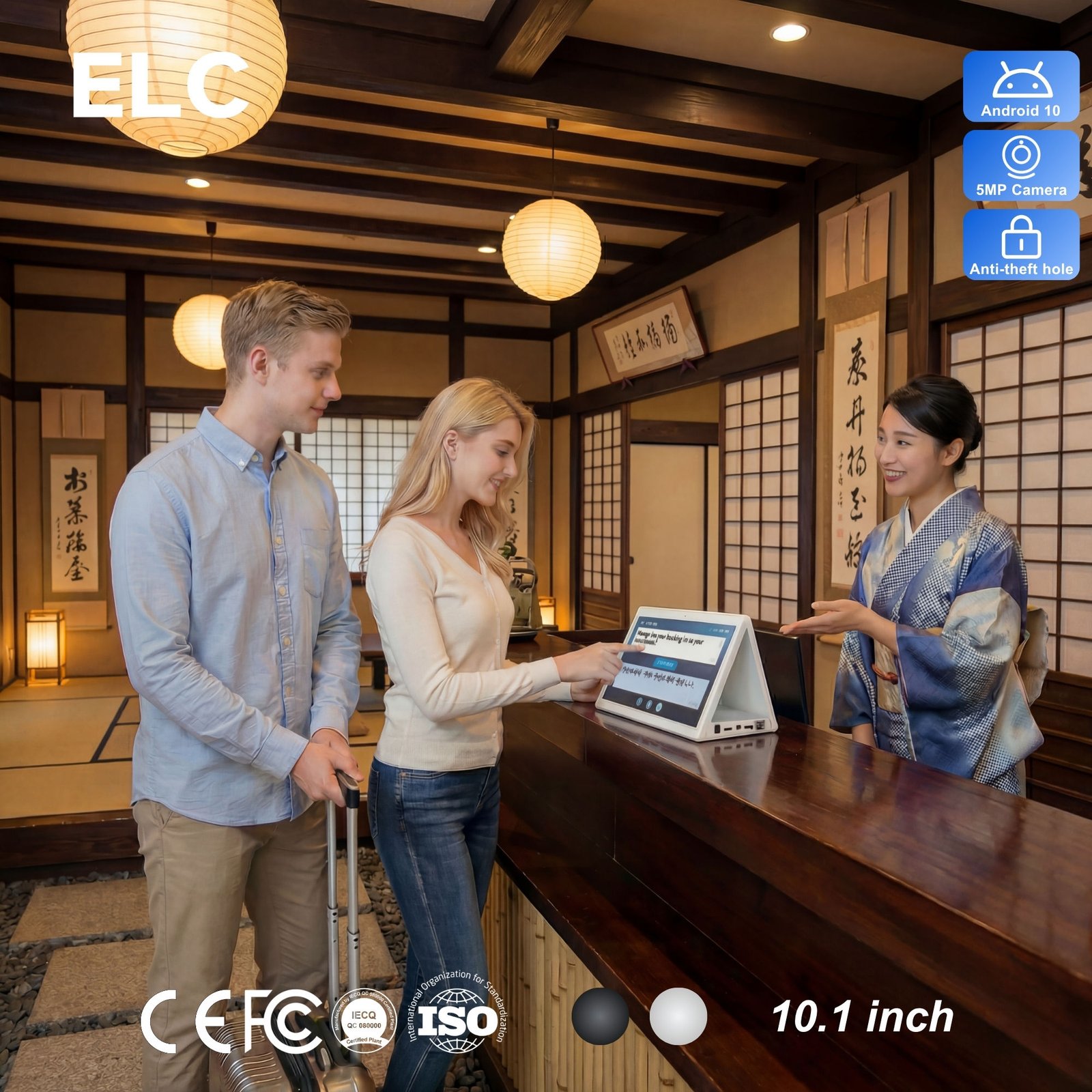 High-End Hospitality Language Interpreter Dual-Screen Display with Elegant Design for Hotels to Improve Guest Service Efficiency