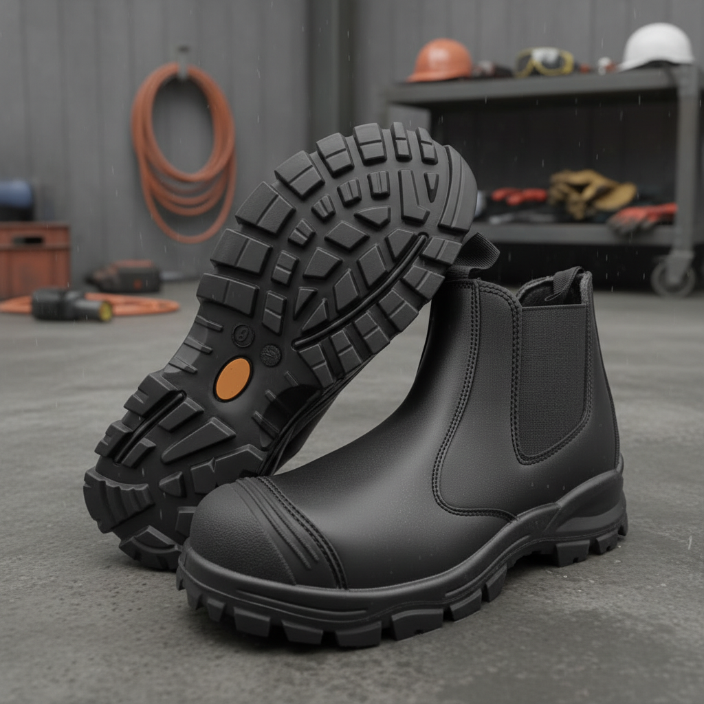 Diansen LBX008 CE Waterproof Steel Toe Chelsea Black Genuine Leather Industrial Safety Boots Anti-puncture Working Shoes Men