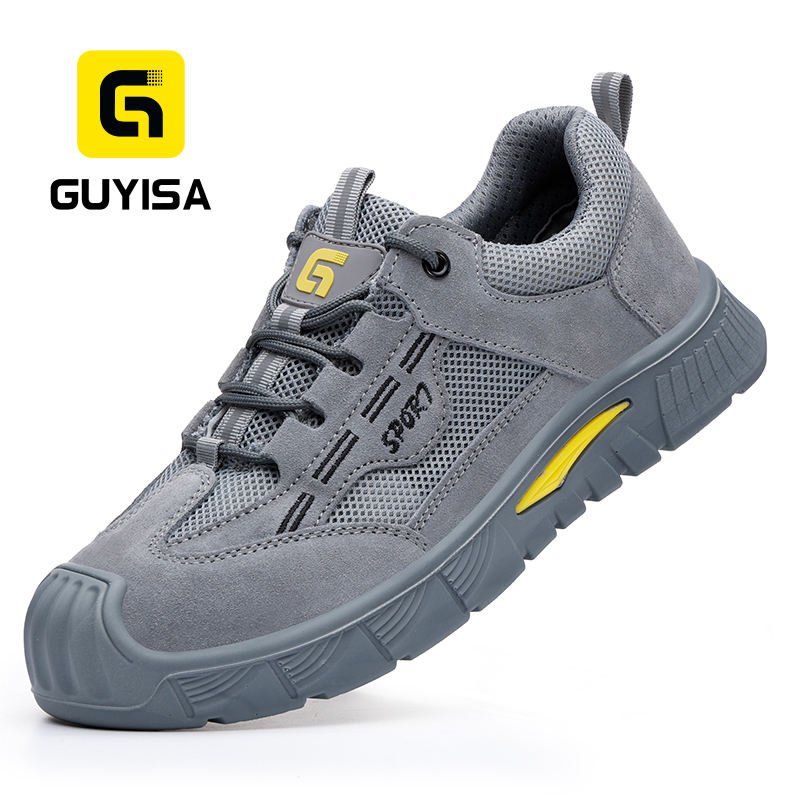 GUYISA Safety Shoes Soft Faux Suede Steel Toe Summer Breathable Wear Resistant Lightweight Safety Work Shoes for Men