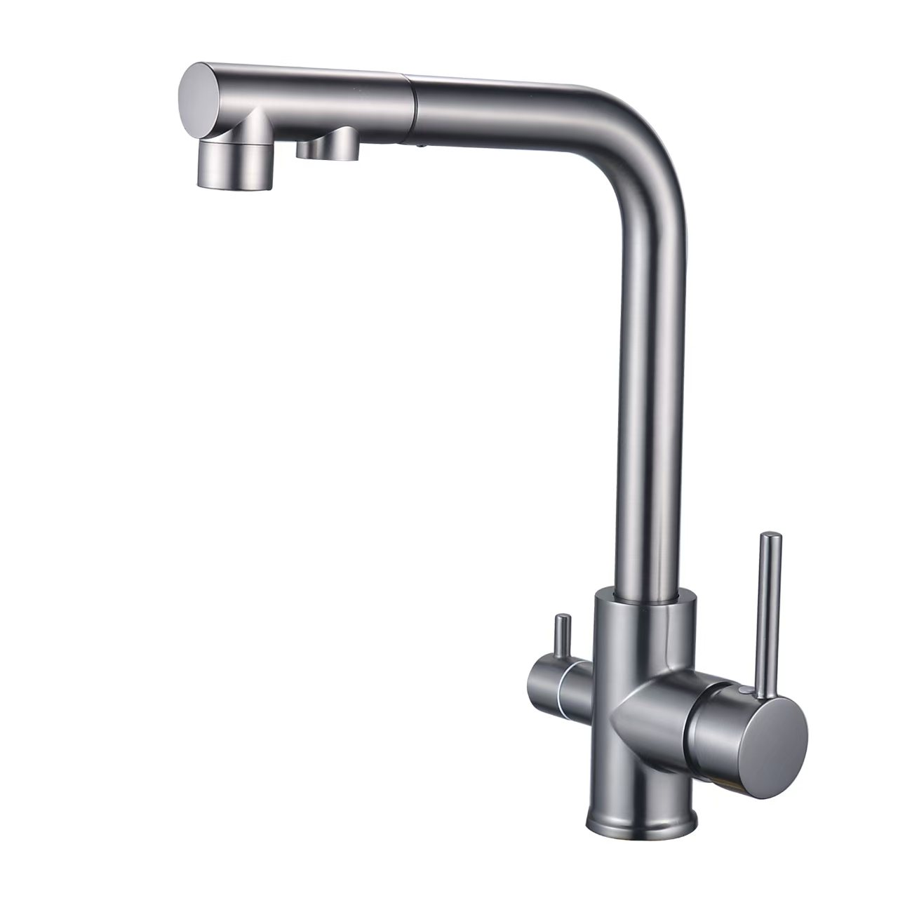 Modern Single-Handle High Arc Chrome Kitchen Faucet Deck Mounted Installation Pull Spray Ceramic Valve Core Hot/Cold Water