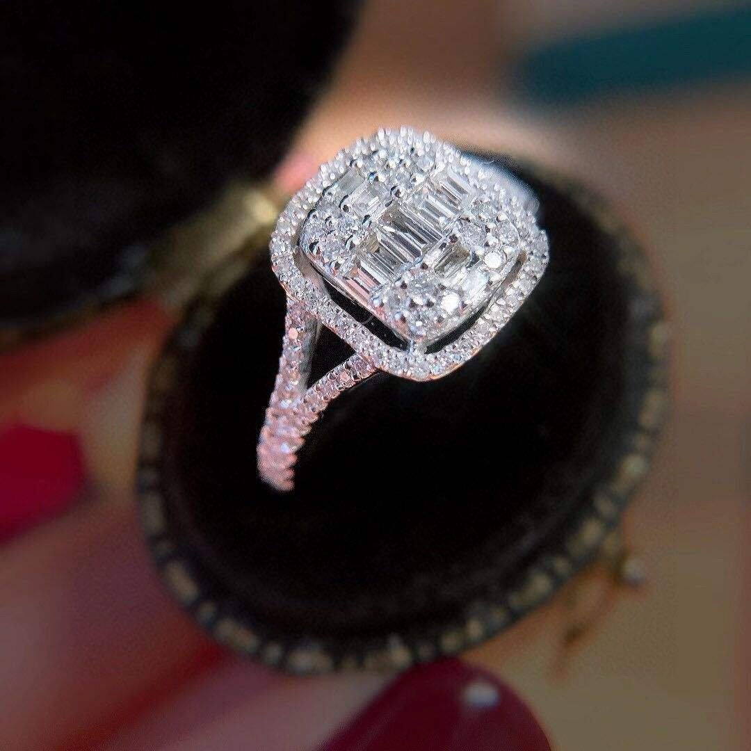 Fashion Jewelry KYRA01195 Platinum Plated Geometric 3A Zircon Rings for Women