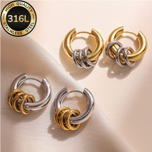 Elegant Fade-Resistant Hypoallergenic 316L Stainless Steel Golden Earrings, Fashionable Women's Classic Earrings N2604062