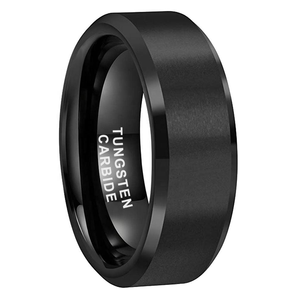 Coolstyle Jewelry 8mm Wholesale Beveled Matte Finish Fashion Engagement Wedding Band Black Tungsten Carbide Ring for Men Women