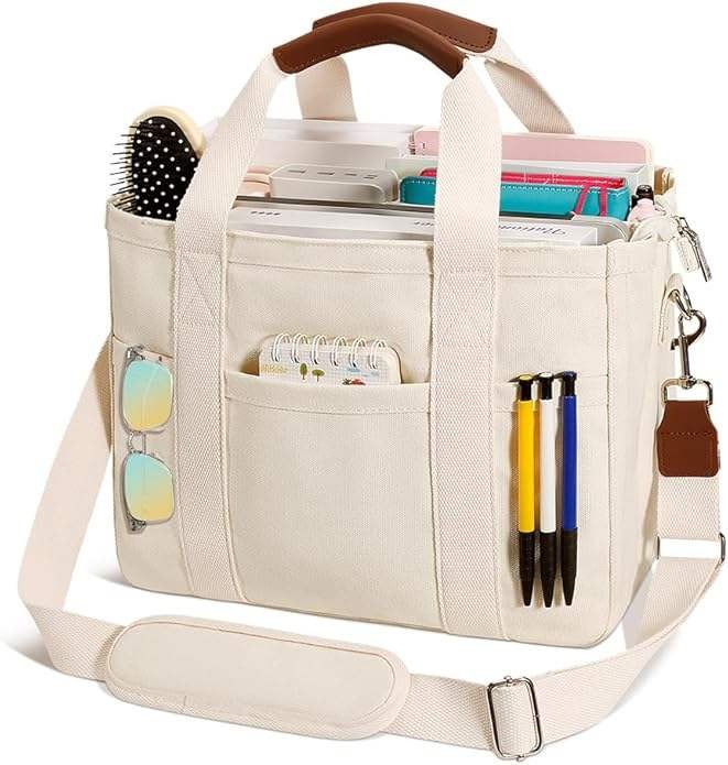 Simple and Fashionable Portable Canvas Bag with Multi-pocket Partition and Computer Storage for School and Work