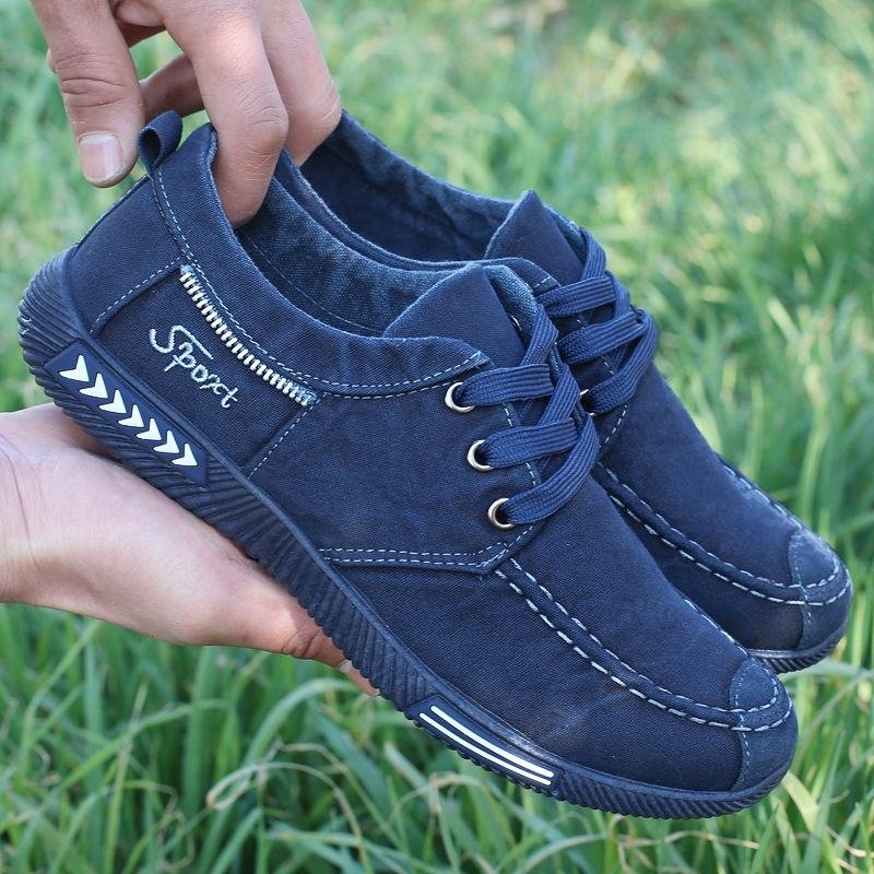 New Canvas Shoes Soft-soled Casual Men's Low-top Breathable Board Shoes Tie Closure Lightweight
