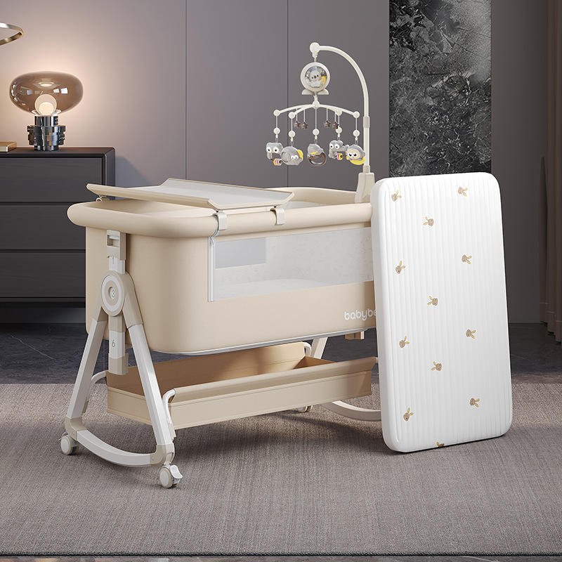 Portable Convertible Double-in-one Foldable Multi-functional Rocking Crib for Babies