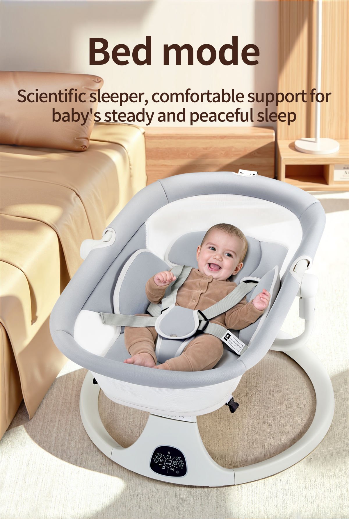 5 in 1 Smart Baby Rocker Crib With Music Player Auto-Rock Function Adjustable 5 Speed Hands-Free Parenting Baby Shaker Bassinet
