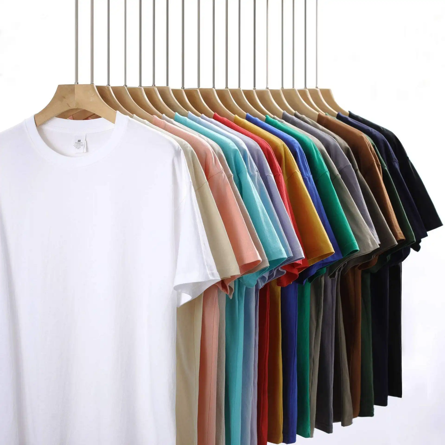 White t Shirts Men's Clothing Quality Pima Regular Thick Polyester Cotton Round Neck Street Solid Color knitted T-shirt Mens