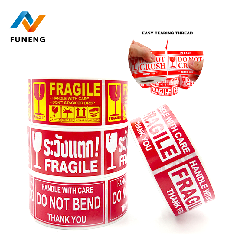 Custom Printed Packaging Stickers Sensitive Adhesive Label Fragile Sticker Warning Transportation Grocery Water Proof