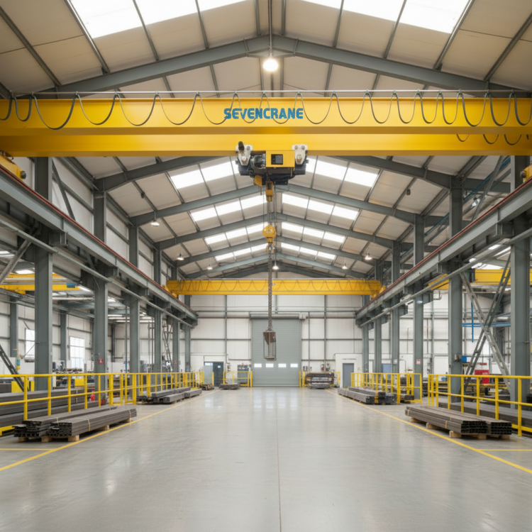 Low Price SEVENCRANE Brand Single Girder European Type Overhead Crane Motor Engine Gear 20 Ton 18m Lifting Height Remote Control