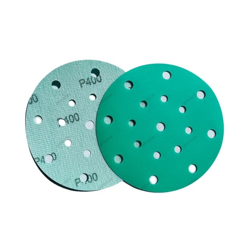 Green Film and Flock Sanding Disc 150MM 17 Holes Velcro Disc Sandpaper Disc for Furniture Polishing