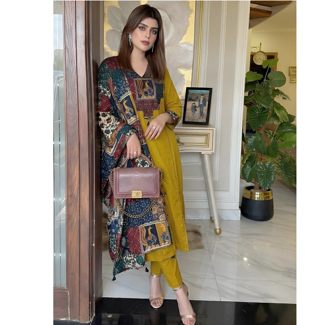 Vibrant Mustard Ethnic Kurta Pant Set with Printed Dupatta Stylish Women Festive Casual Party Wear Outfit