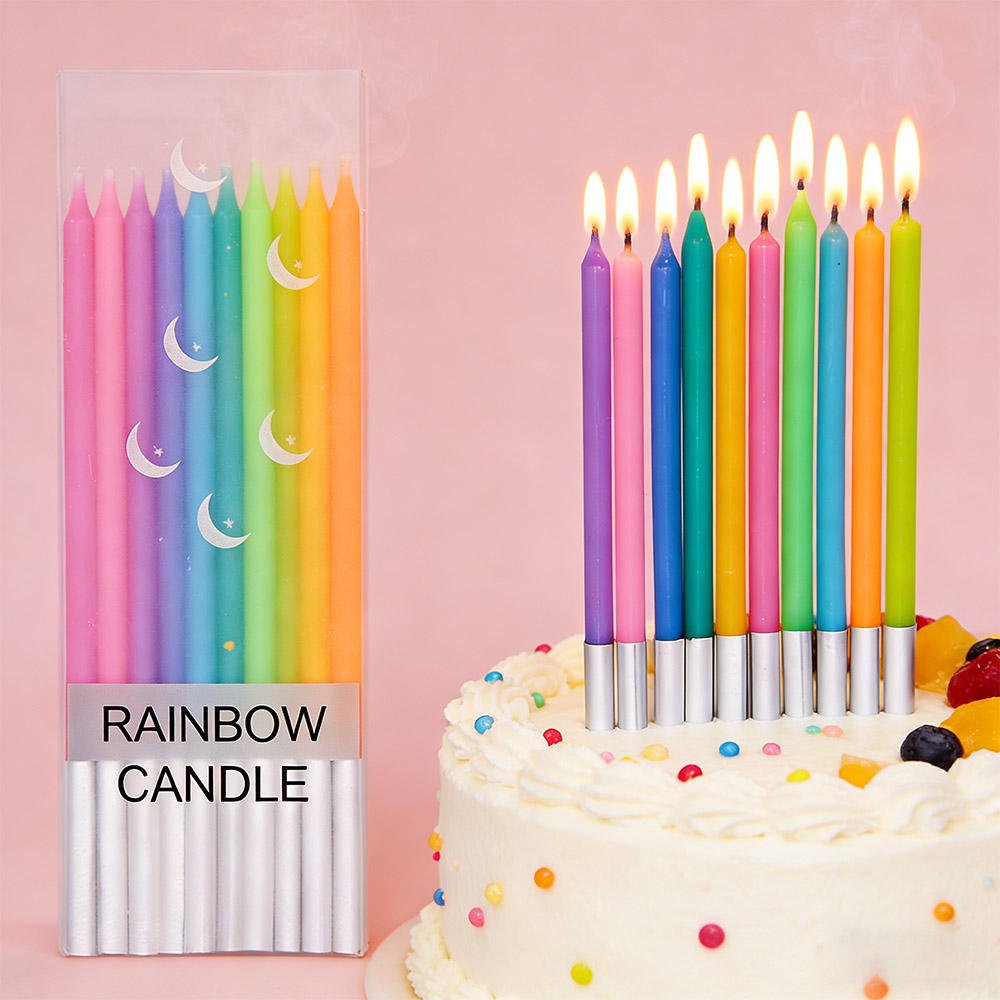 Rainbow Kids Spiral Birthday Candles Custom Logo 10-Pack Plastic Bag Stick Cake Candle for Birthday Holiday New Year Parties