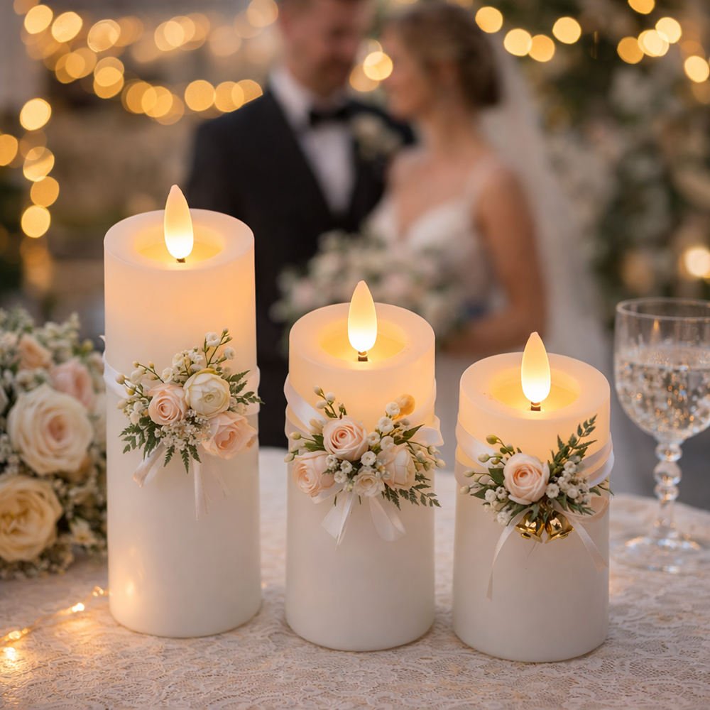 LITBRIGHT New Arrival Home Holiday Wedding Decor Realistic Melted Wax Pool Real Wax Flameless 3D Wick Led Pillar Candles