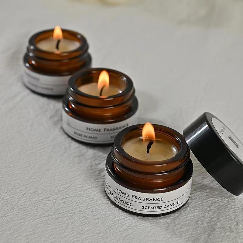 Wholesale Luxury Home Decoration Lasting Scented Candle Customizable logo Small Amber Glass Scented Soy Wax Candles Fragrance