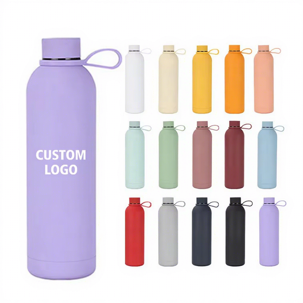 Free Custom Logo 500ml Portable Handle Rubber Coating 25oz Thermal Stainless Steel Vacuum Water Flask Bottles with Handle